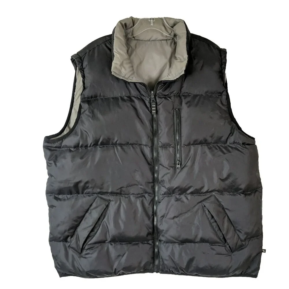 Moose Creek Puffer Vest Reversible Men Size XL Gray Black Pockets Down Feather
